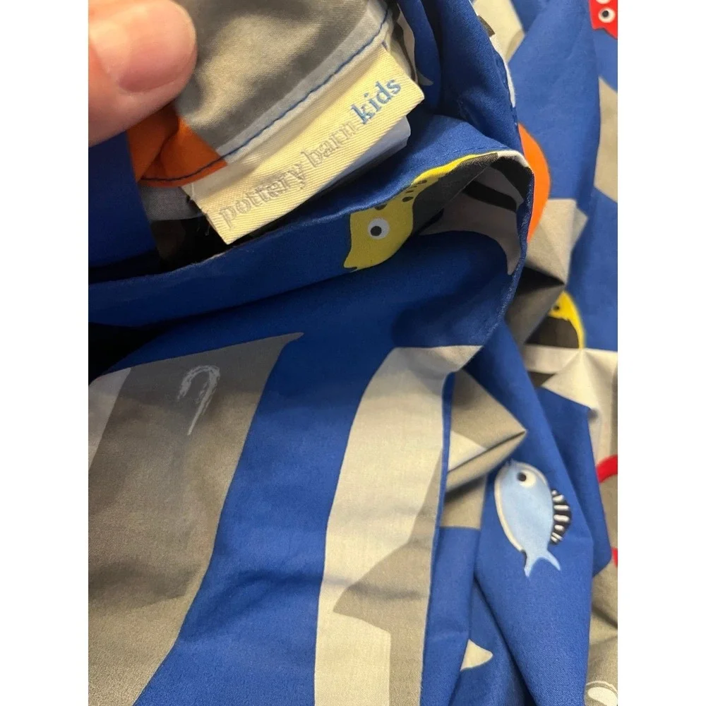 Pottery‎ Barn Kids Twin Duvet Cover Shark Fish Ocean Blue Organic Cotton
